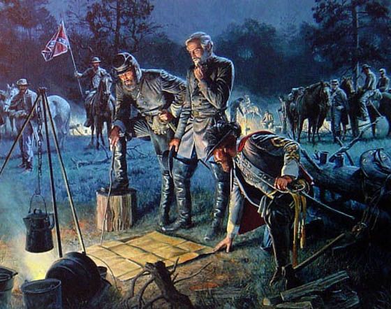 Lee (milieu), Jackson (gauche) et JEB Stuart (droite)